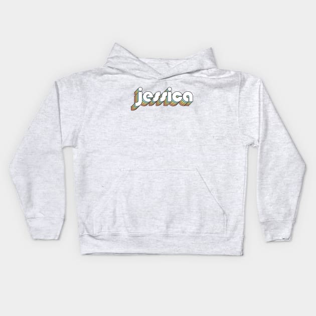 Jessica - Retro Rainbow Typography Faded Style Kids Hoodie by Paxnotods